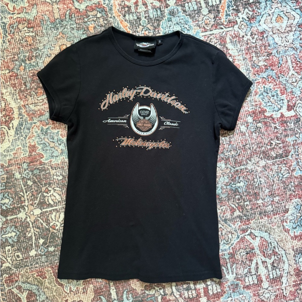 Harley-Davidson Black Short Sleeve Baby Tee - 105th Anniversary